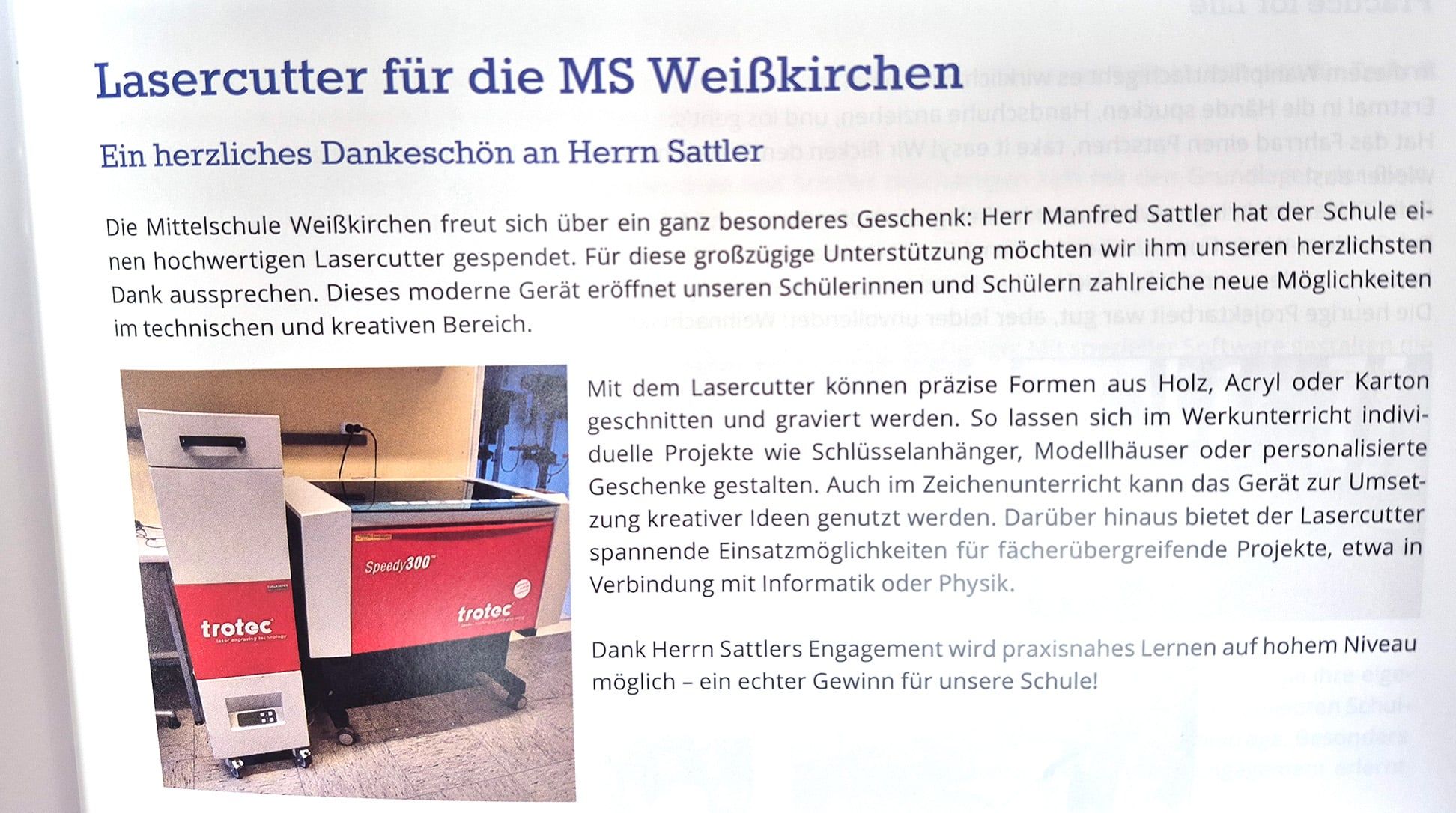 Beitrag in der Schülerzeitung der MS Weißkirchen